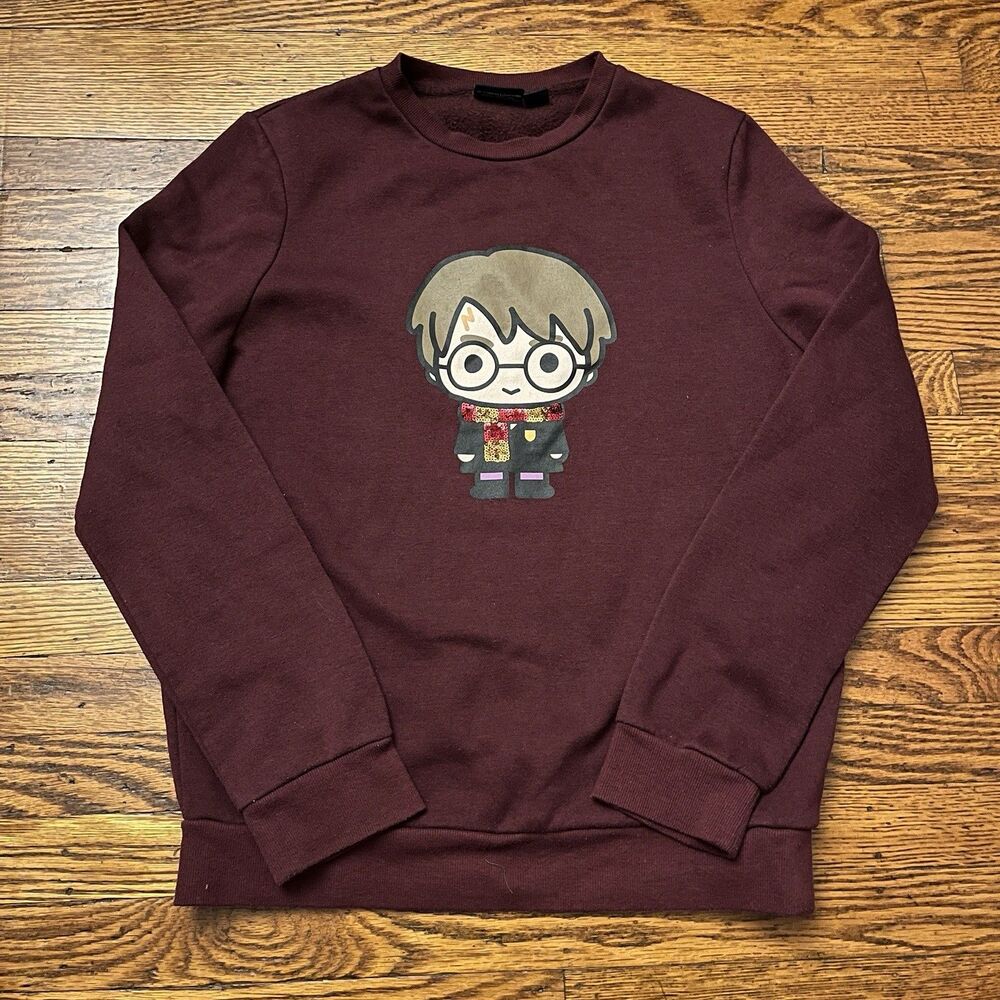 Official Harry Potter Hogwarts Cartoon Graphic Wizard Burgundy Sweatshirt Sz S